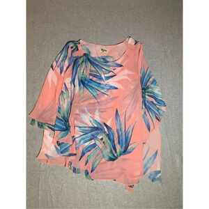 Womens Show Me Your MuMu Shawl Size X Small Pink Blue Floral leaves Beachy